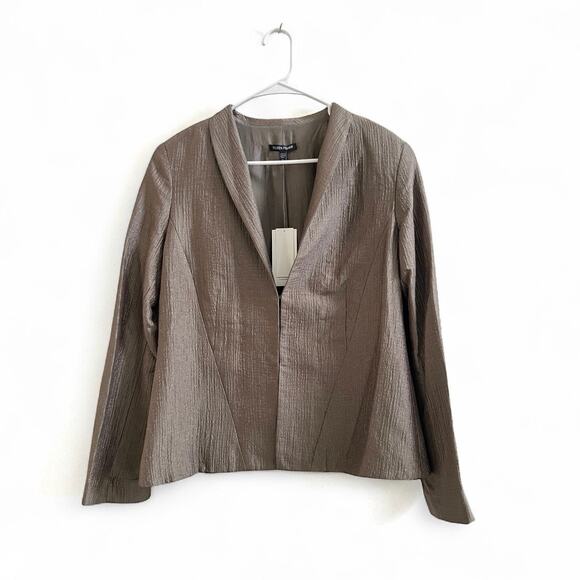Eileen Fisher NWT Silk Metallic Gray Brown Textured Blazer Neutral size Small - Picture 1 of 15